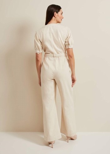 Phase Eight Florisa Denim Jumpsuit Cream Australia | LA8917630